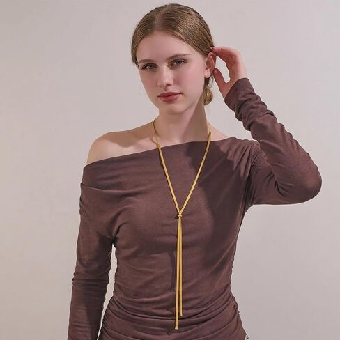 Gold Long Necklace for Women Trendy Gold Y-Shaped Snake Chain Necklace Dainty Lariat Necklace Hypoallergenic Jewelry in Kuwait