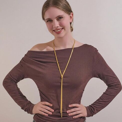 Gold Long Necklace for Women Trendy Gold Y-Shaped Snake Chain Necklace Dainty Lariat Necklace Hypoallergenic Jewelry in Kuwait