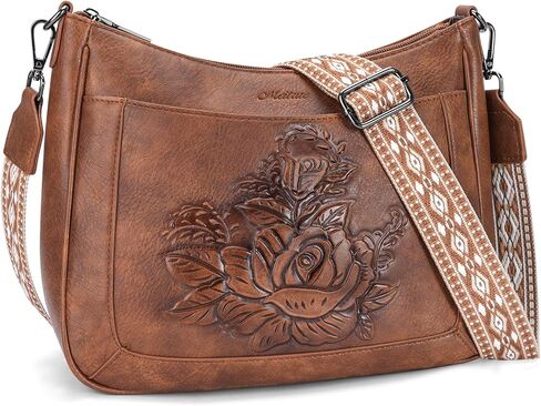 MEITRUE Crossbody Bags for Women,Rose Embossed Vegan Leather Medium Hobo Purse with Strap Travel Shoulder Handbag in Saudi Arabia