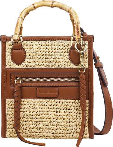 Tommy Bahama Raffia Tote Bag with Bamboo Handle, Structured Summer Handbag with Crossbody Strap, Beach and Resort Purse, Cognac and Natural in Saudi Arabia