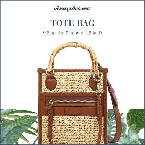 Tommy Bahama Raffia Tote Bag with Bamboo Handle, Structured Summer Handbag with Crossbody Strap, Beach and Resort Purse, Cognac and Natural in Saudi Arabia