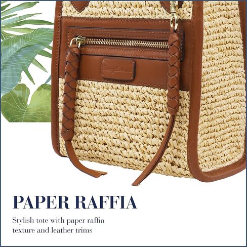 Tommy Bahama Raffia Tote Bag with Bamboo Handle, Structured Summer Handbag with Crossbody Strap, Beach and Resort Purse, Cognac and Natural in Saudi Arabia