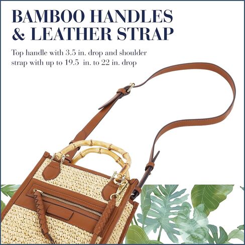 Tommy Bahama Raffia Tote Bag with Bamboo Handle, Structured Summer Handbag with Crossbody Strap, Beach and Resort Purse, Cognac and Natural in Saudi Arabia