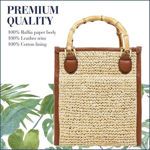 Tommy Bahama Raffia Tote Bag with Bamboo Handle, Structured Summer Handbag with Crossbody Strap, Beach and Resort Purse, Cognac and Natural in Saudi Arabia