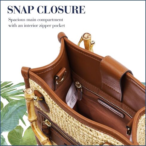 Tommy Bahama Raffia Tote Bag with Bamboo Handle, Structured Summer Handbag with Crossbody Strap, Beach and Resort Purse, Cognac and Natural in Saudi Arabia