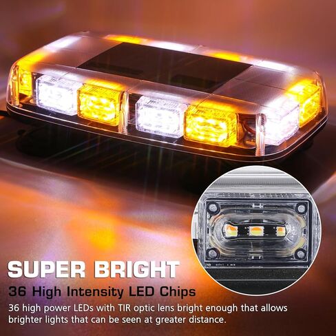 LINKITOM 36-LED Strobe Light Bar, 3-Color Warning Light with 13 Patterns, Super Strong Magnetic Base & IP66 Waterproof for Trucks, Emergency, Construction in Kuwait