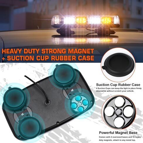 LINKITOM 36-LED Strobe Light Bar, 3-Color Warning Light with 13 Patterns, Super Strong Magnetic Base & IP66 Waterproof for Trucks, Emergency, Construction in Kuwait