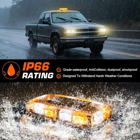 LINKITOM 36-LED Strobe Light Bar, 3-Color Warning Light with 13 Patterns, Super Strong Magnetic Base & IP66 Waterproof for Trucks, Emergency, Construction in Kuwait