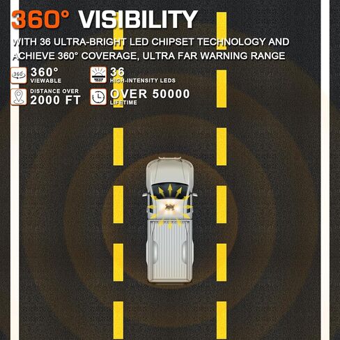 LINKITOM 36-LED Strobe Light Bar, 3-Color Warning Light with 13 Patterns, Super Strong Magnetic Base & IP66 Waterproof for Trucks, Emergency, Construction in Kuwait