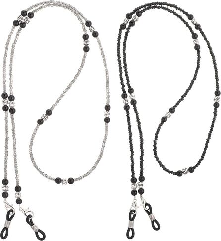 SHENLIU 2PCS Beaded Eyeglass Chain, Glasses Strap for Women Mask Lanyard Sunglasses Chains Black Beaded Glasses Holders around Neck in Saudi Arabia
