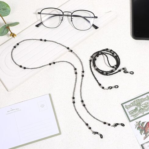 SHENLIU 2PCS Beaded Eyeglass Chain, Glasses Strap for Women Mask Lanyard Sunglasses Chains Black Beaded Glasses Holders around Neck in Saudi Arabia