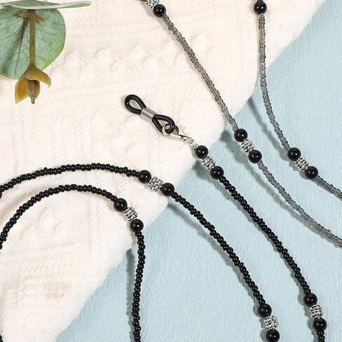 SHENLIU 2PCS Beaded Eyeglass Chain, Glasses Strap for Women Mask Lanyard Sunglasses Chains Black Beaded Glasses Holders around Neck in Saudi Arabia