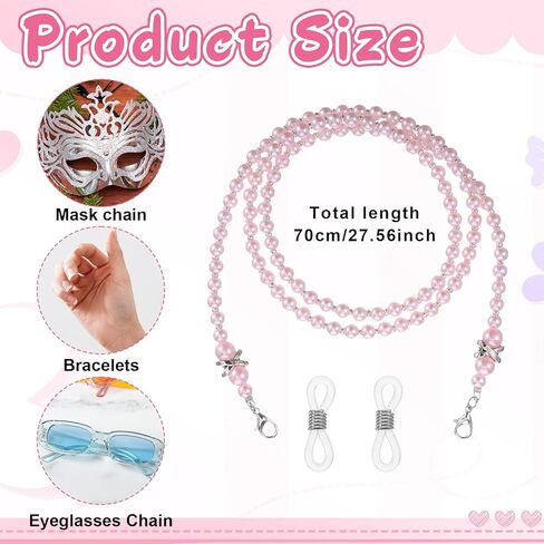 سلسلة TIESOME 3 قطع للنظارات النسائية، سلاسل النظارات مطرزة للنساء، حبل رقبة للنظارات الشمسية من الأكريليك اللؤلؤي، حامل حزام النظارات حول الرقبة (أبيض، وردي، شامبانيا) in Saudi Arabia