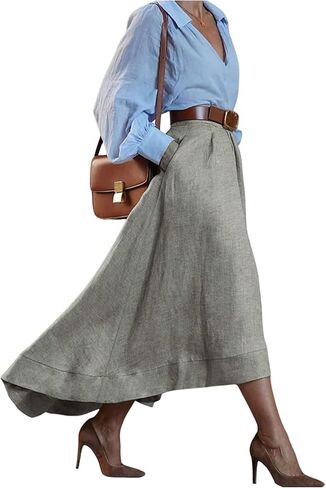SHENHE Women's A Line Flowy Maxi Skirt High Waist Ruffle Hem High Low Pleated Long Skirt in Saudi Arabia