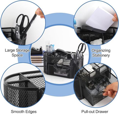 Office Supplies for Desk,14pcs Black Desk Sets and Accessories, Office Supply Kit with Mesh Desktop Organizer and Stapler,Staple Remover, Staples,Tape Dispenser,Sticky Tabs,Scissors, Ruler in Kuwait