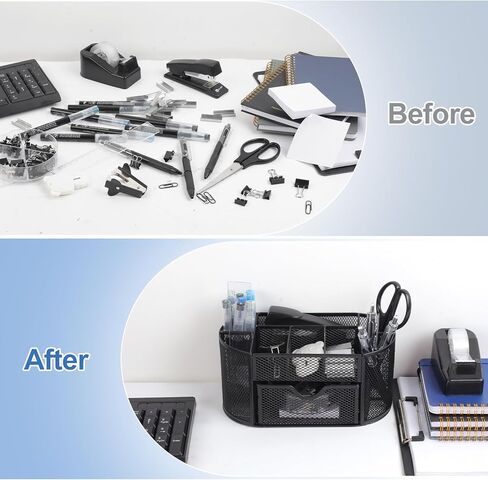 Office Supplies for Desk,14pcs Black Desk Sets and Accessories, Office Supply Kit with Mesh Desktop Organizer and Stapler,Staple Remover, Staples,Tape Dispenser,Sticky Tabs,Scissors, Ruler in Kuwait