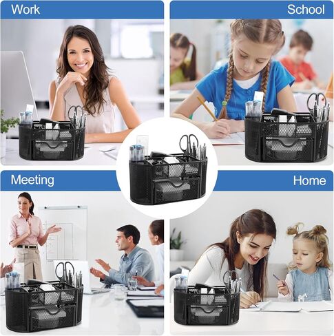 Office Supplies for Desk,14pcs Black Desk Sets and Accessories, Office Supply Kit with Mesh Desktop Organizer and Stapler,Staple Remover, Staples,Tape Dispenser,Sticky Tabs,Scissors, Ruler in Kuwait