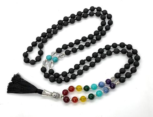 Energized 7 Chakra mala Hand Knotted 108 mala beads necklaces - Japa mala - Buddhist prayer beads - Meditation beads - Healing crystals for men women (Lava Rock chakra mala) in Saudi Arabia