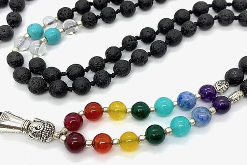 Energized 7 Chakra mala Hand Knotted 108 mala beads necklaces - Japa mala - Buddhist prayer beads - Meditation beads - Healing crystals for men women (Lava Rock chakra mala) in Saudi Arabia