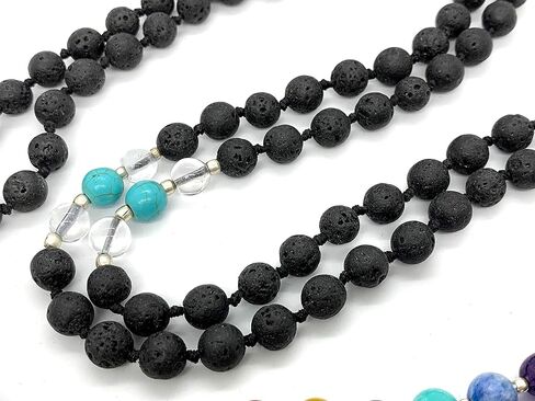 Energized 7 Chakra mala Hand Knotted 108 mala beads necklaces - Japa mala - Buddhist prayer beads - Meditation beads - Healing crystals for men women (Lava Rock chakra mala) in Saudi Arabia