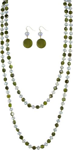 Trendy Infinity Wrap 60’’ Long Statement Necklace and Earrings Set - Hand Knotted Versatile Crystal and Shell Beads Strand Necklace - Beaded Boho Chic Strand Jewelry Set Gift for Women in Saudi Arabia