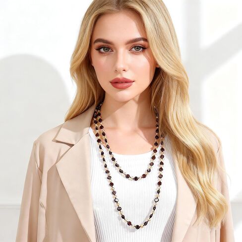 Trendy Infinity Wrap 60’’ Long Statement Necklace and Earrings Set - Hand Knotted Versatile Crystal and Shell Beads Strand Necklace - Beaded Boho Chic Strand Jewelry Set Gift for Women in Saudi Arabia