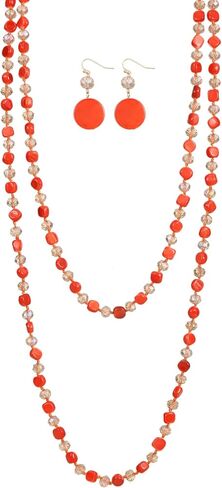 Trendy Infinity Wrap 60’’ Long Statement Necklace and Earrings Set - Hand Knotted Versatile Crystal and Shell Beads Strand Necklace - Beaded Boho Chic Strand Jewelry Set Gift for Women in Saudi Arabia