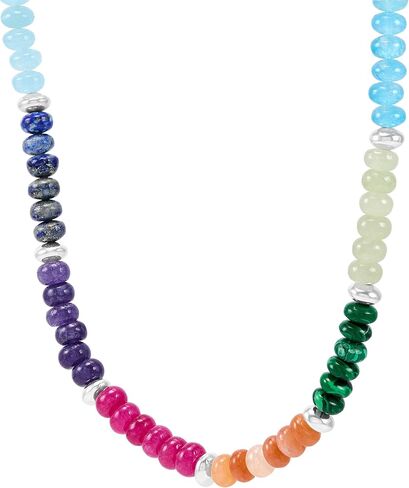 Silpada 'Colored in' Sterling Silver Mixed Stones Beaded Necklace, 18" + 2" (6mm) in Saudi Arabia