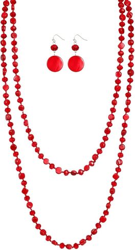 Trendy Infinity Wrap 60’’ Long Statement Necklace and Earrings Set - Hand Knotted Versatile Crystal and Shell Beads Strand Necklace - Beaded Boho Chic Strand Jewelry Set Gift for Women in Saudi Arabia
