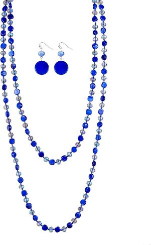 Trendy Infinity Wrap 60’’ Long Statement Necklace and Earrings Set - Hand Knotted Versatile Crystal and Shell Beads Strand Necklace - Beaded Boho Chic Strand Jewelry Set Gift for Women in Saudi Arabia