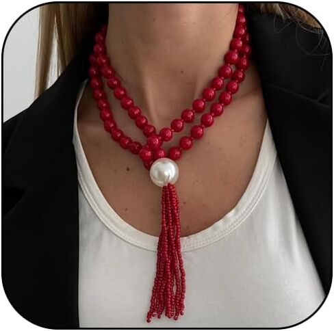 مكتنزة مطرز قلادة للنساء الاكريليك جولة مطرز سلسلة شرابة قلادة مكتنزة الطبقات القلائد الطويلة موضة بوهو مجوهرات in Kuwait