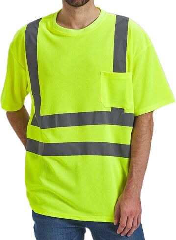 SIFE High Visibility Reflective T-Shirt with Hi Vis ANSI Reflective Strip Safety Lime Yellow Short Sleeve in Saudi Arabia