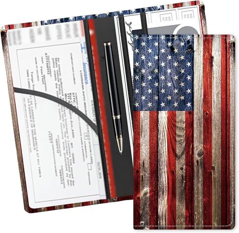 حامل بطاقات تسجيل وتأمين جلدي للسيارة، صندوق قفازات السيارة اللطيف، منظم السيارة للمستندات والبطاقات والرخصة الفاخرة باللون البني المنقوش in Kuwait