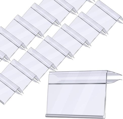100 PCS Shelf Label Holder Clear Plastic Clip on Labels Shelf Tags for Wire Shelving 0.2'' to 0.4'' Wood Glass Shelves Sign Price Tags 1.57 x 3.15 Inches in Kuwait