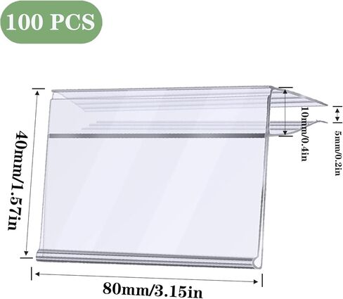 100 PCS Shelf Label Holder Clear Plastic Clip on Labels Shelf Tags for Wire Shelving 0.2'' to 0.4'' Wood Glass Shelves Sign Price Tags 1.57 x 3.15 Inches in Kuwait