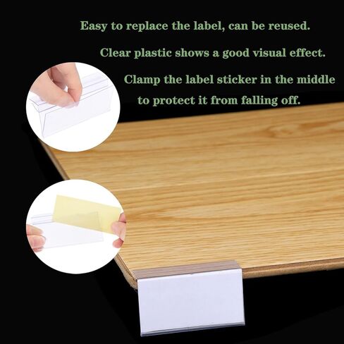 100 PCS Shelf Label Holder Clear Plastic Clip on Labels Shelf Tags for Wire Shelving 0.2'' to 0.4'' Wood Glass Shelves Sign Price Tags 1.57 x 3.15 Inches in Kuwait