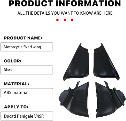 جناح Fairing لـ Panigale، جناح سبويلر جانبي للدراجة النارية لـ Ducati Panigale V4 V4S V4R 2018-2021، ملحقات هدية زعانف الرياح للدراجات النارية (أسود غير لامع) in Kuwait