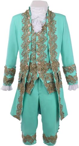 Victorian Costume Men Rococo Costume Suit Jacket Vest Prince Cosplay Halloween (S, Cyan) in Kuwait