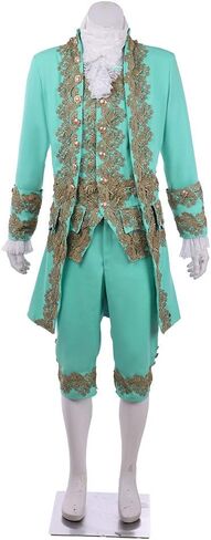 Victorian Costume Men Rococo Costume Suit Jacket Vest Prince Cosplay Halloween (S, Cyan) in Kuwait