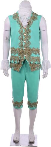 Victorian Costume Men Rococo Costume Suit Jacket Vest Prince Cosplay Halloween (S, Cyan) in Kuwait