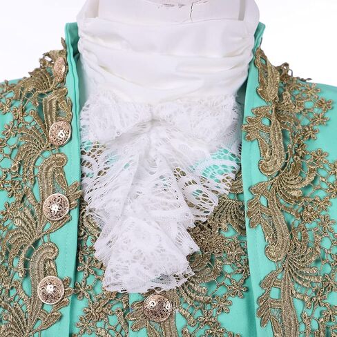 Victorian Costume Men Rococo Costume Suit Jacket Vest Prince Cosplay Halloween (S, Cyan) in Kuwait