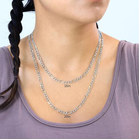 Nuragold 10k Real White Gold Solid Figaro Link 4.5mm Chain Necklace (18"-30") Italian Jewelry for Men in Saudi Arabia