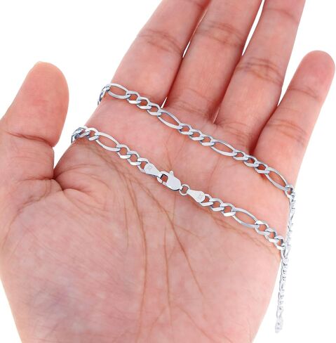 Nuragold 10k Real White Gold Solid Figaro Link 4.5mm Chain Necklace (18"-30") Italian Jewelry for Men in Saudi Arabia