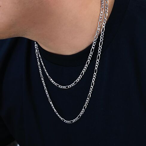 Nuragold 10k Real White Gold Solid Figaro Link 4.5mm Chain Necklace (18"-30") Italian Jewelry for Men in Saudi Arabia
