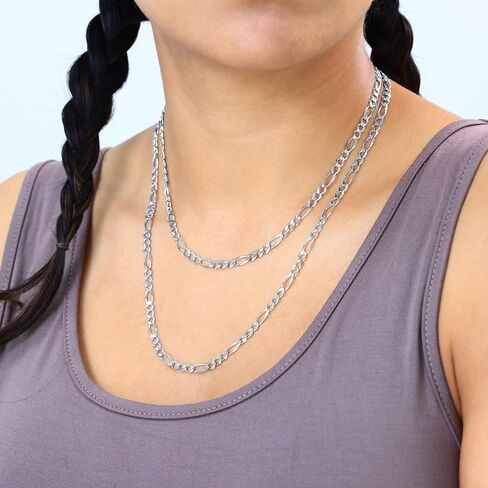 Nuragold 10k Real White Gold Solid Figaro Link 4.5mm Chain Necklace (18"-30") Italian Jewelry for Men in Saudi Arabia