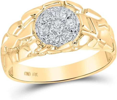 Jewels By Lux 10K Yellow Gold Mens Round Diamond Cluster Nugget Band Ring 1/4 Cttw, Mens Size: 8-12 in Saudi Arabia