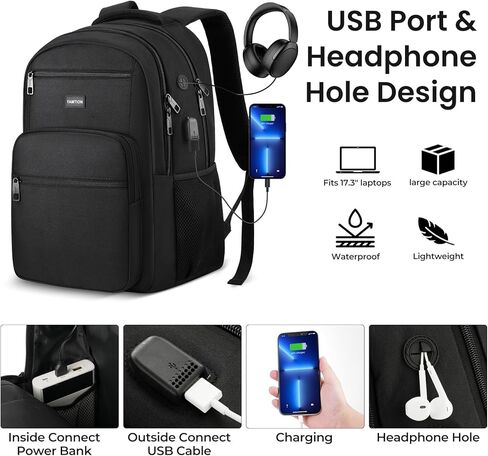 YAMTION Laptop Backpack for Men and Women, Black Backpack, School Backpack for Boys and Girls, Bookbag, Work Backpack with USB Charging Port Fits 15.6 Inch Laptop and Notebook in Saudi Arabia