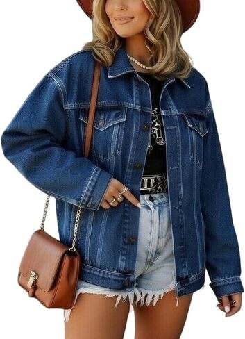 Jean Jacket Women Plus Size - Regular Fit Plus Size Jean Jacket Button Down - Long Sleeve Casual Denim Jacket for Women in Kuwait