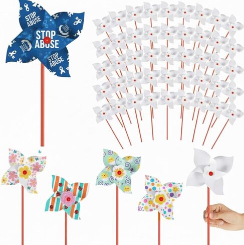 Simgoing 12 Pcs DIY Paper Pinwheels for Kids Bulk Summer Craft Kits White Blank Paper Pinwheels for Boys Girls School Activities Daycare Home Fun Art Craft Party Project July 4 (9.06 Inch) in Kuwait