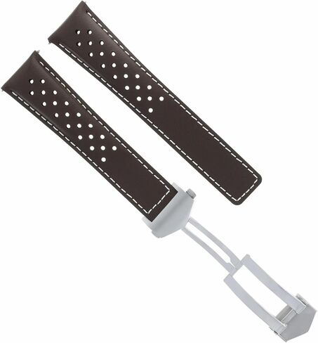 Ewatchparts Leather Watch Band Strap Clasp 20mm Compatible With Tag Heuer Carrera Brown With White Stitching Perforated in Saudi Arabia